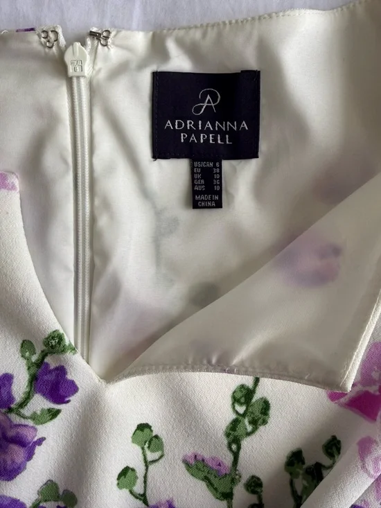 Adrianna Papell Floral Sheath Dress Size 6 White Purple Wedding Guest - Picture 3 of 7